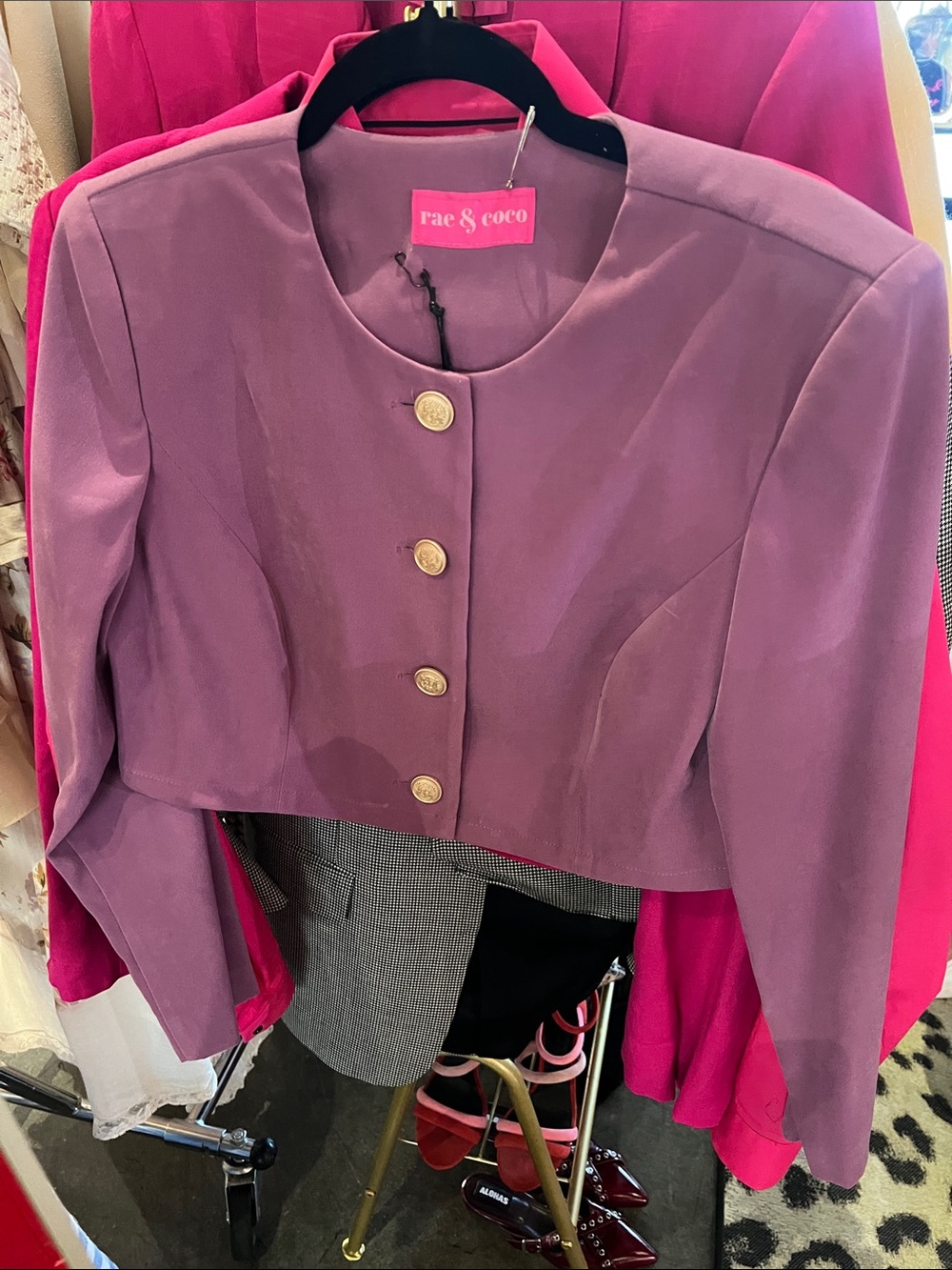 Upcycled Rae & Coco Purple Cropped Button-Front Blazer